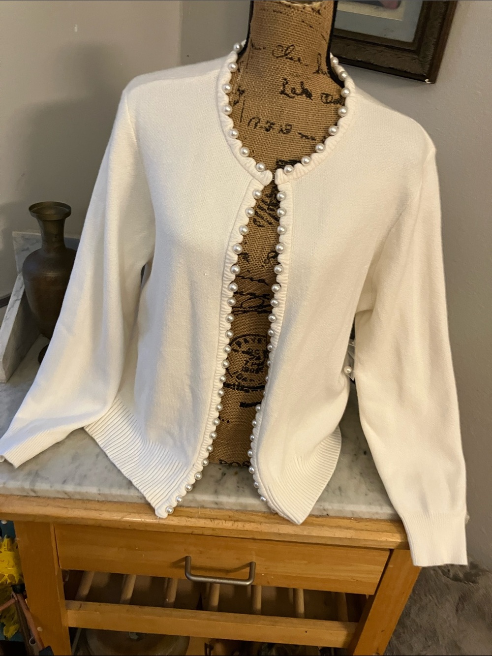 Boston Proper Ivory Pearl-Trim Cardigan Gorgeous Fabulous Fit And Look!!